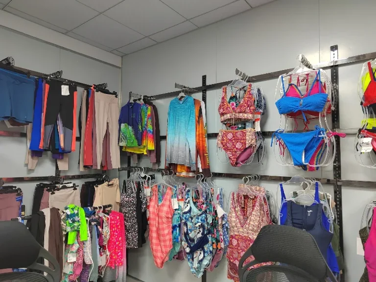 Sportswear sample display in our showroom
