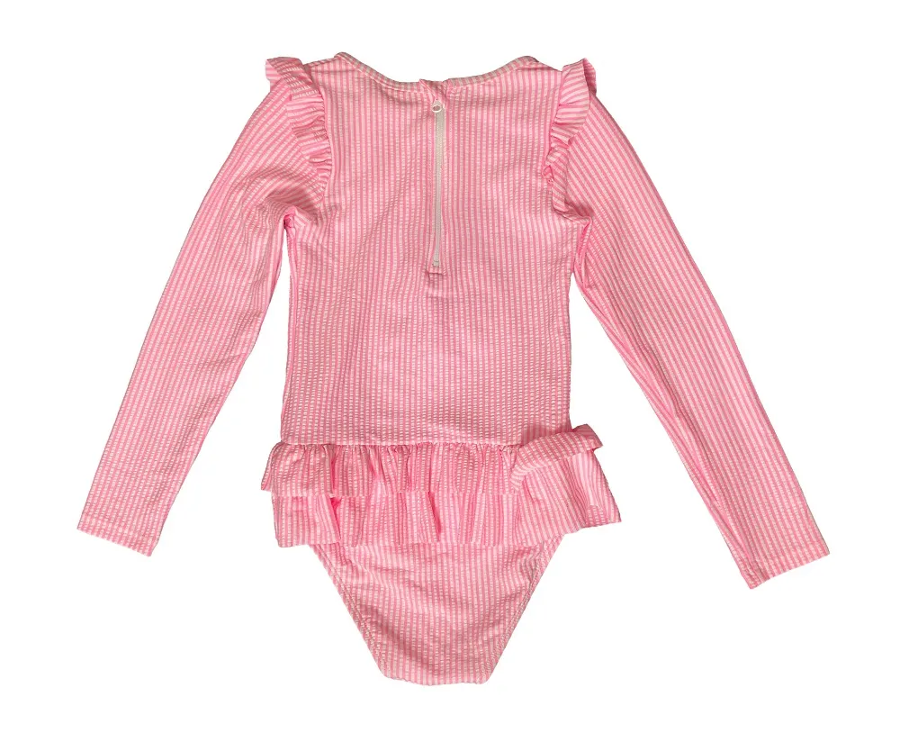 Girls Long Sleeve One-Piece Swimsuit with Ruffle (3)