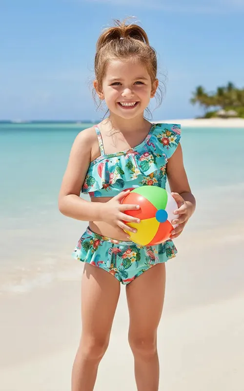 Girls Ruffle Shoulder Strap Bikini Swimwear (3)