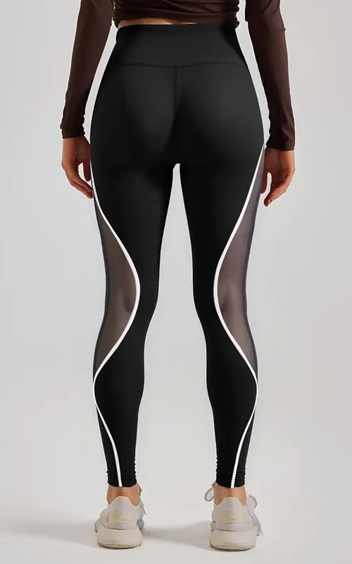 High Waist Mesh Panel Yoga Leggings (5)