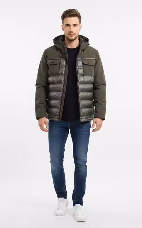 Men’s two-tone hooded puffer coat