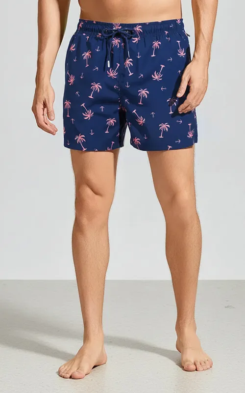 Navy Printed Men's Swim Trunks (5)