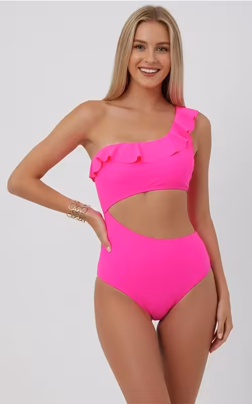 One-Shoulder Ruffle Cut-Out One-Piece Swimsuit with Elegant Fit - photo 3