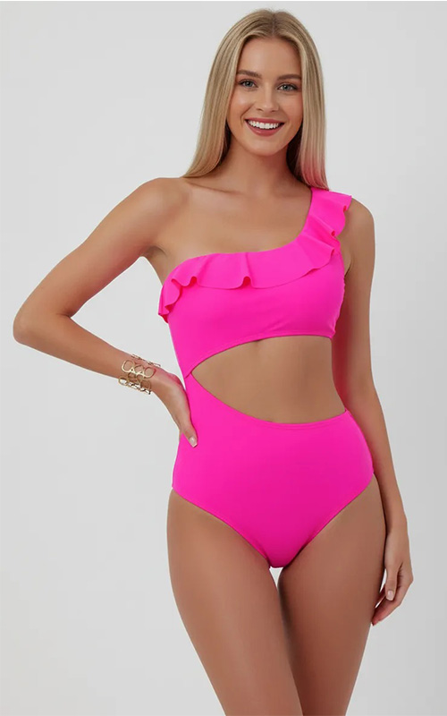 One-Shoulder Ruffle Cut-Out One-Piece (3)