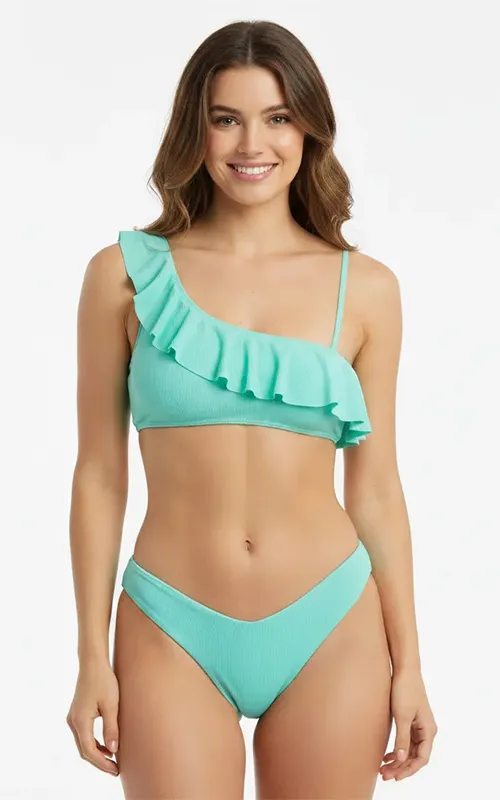 Ribbed One Shoulder Bikini with Ruffle (4)