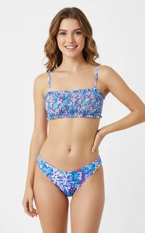 Ruffled Smocked Bandeau Bikini