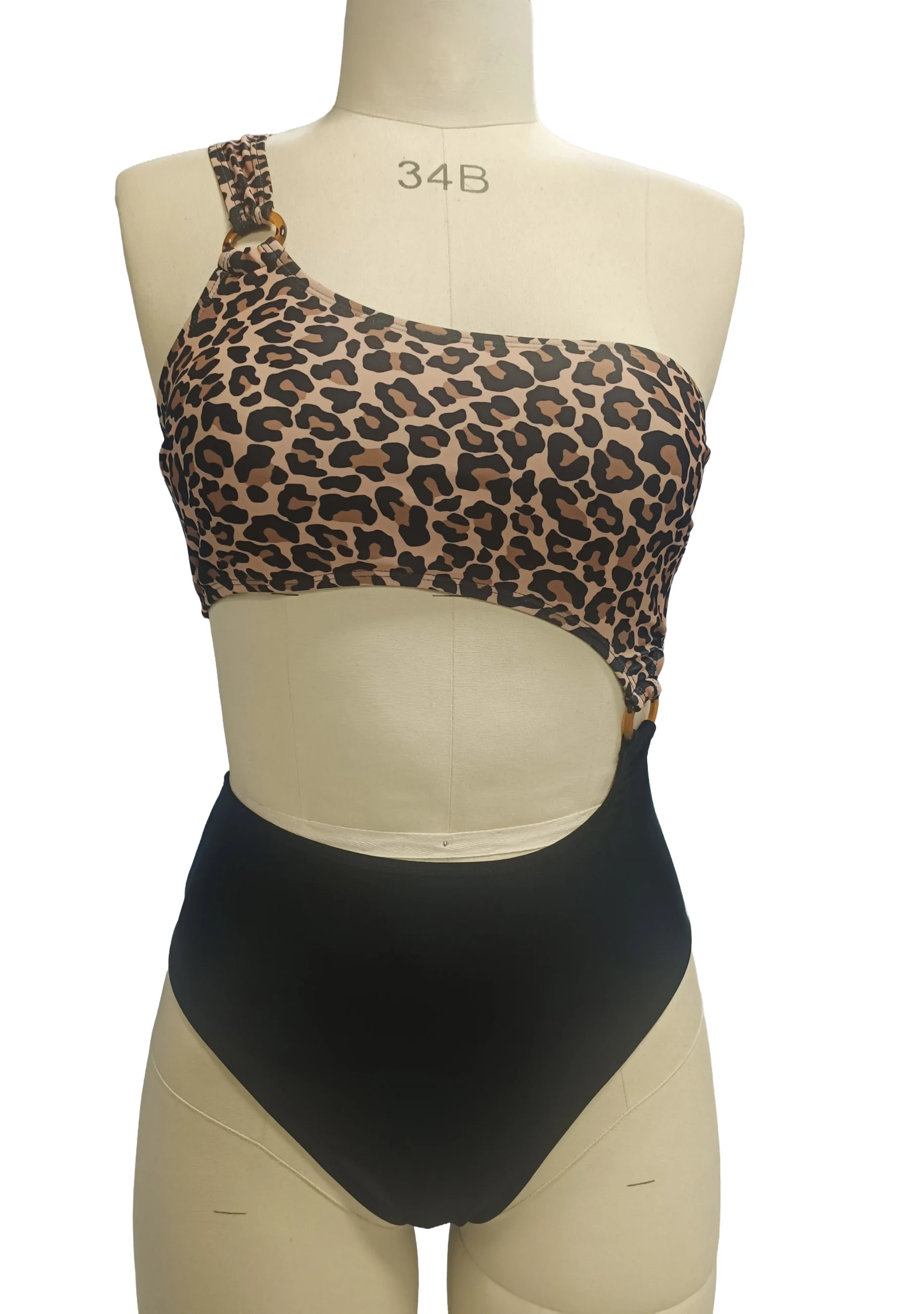 Sexy One-Piece Swimsuit with Leopard Top and Black Bottom (1)