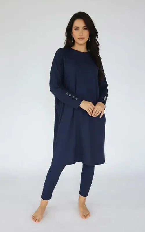 Women’s Button-Detail Loose Muslim Swimwear Set (2)