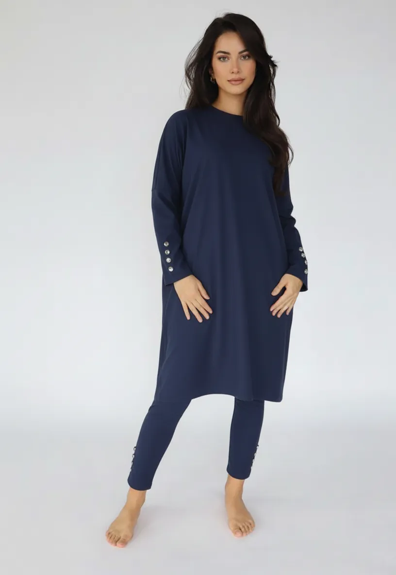 Women’s Button-Detail Loose Muslim Swimwear Set (3)