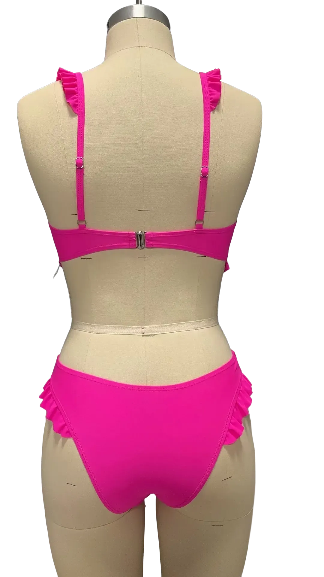 Women’s Ruffled Hot Pink Bikini Set (3)