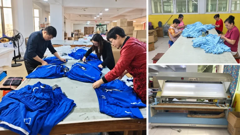 Activewear manufacturer quality inspection, thread trimming and fabric inspection in China