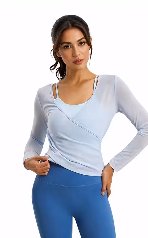 Women’s detachable mesh long-sleeve yoga top