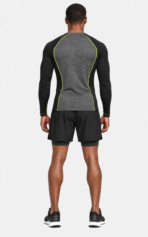 Men's charcoal and black contrast stitch training set, back view