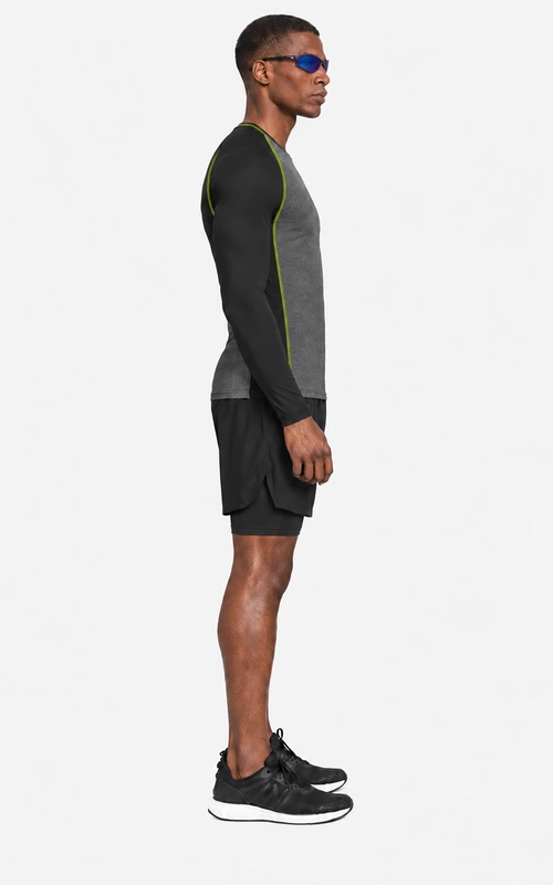 Men's charcoal and black contrast stitch training set, side view