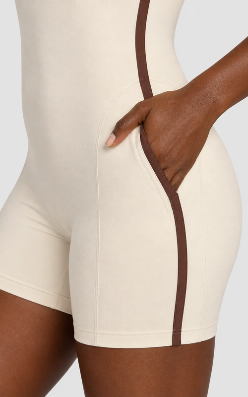 Women's contrast trim athletic romper detail view
