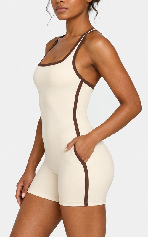 Women's contrast trim athletic romper side view