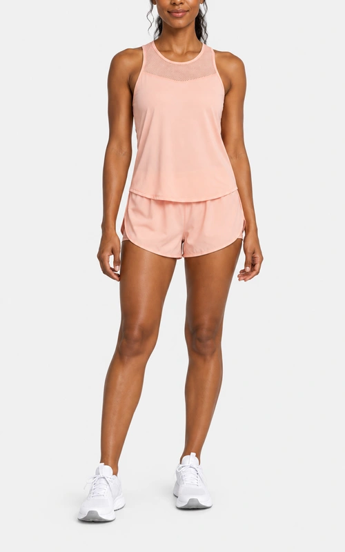 Women's mesh-overlay running tank and lined shorts set front view